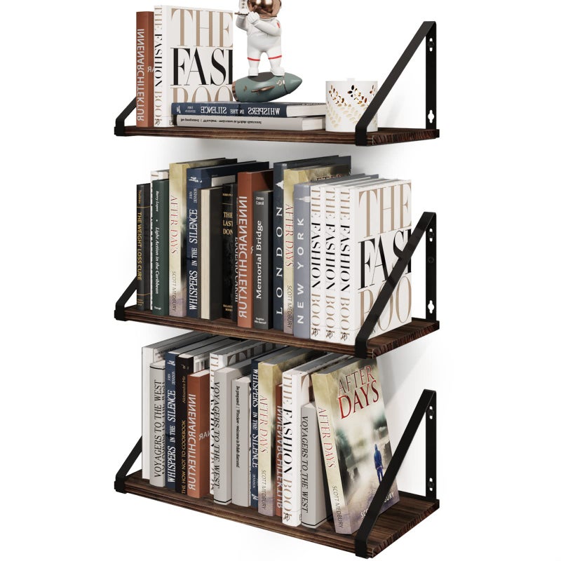BAMEOS Floating Shelves Rustic Wood Wall Shelf, Small Bookshelf for Living Room, Office, Bedroom, with Metal Bracket - Image 1